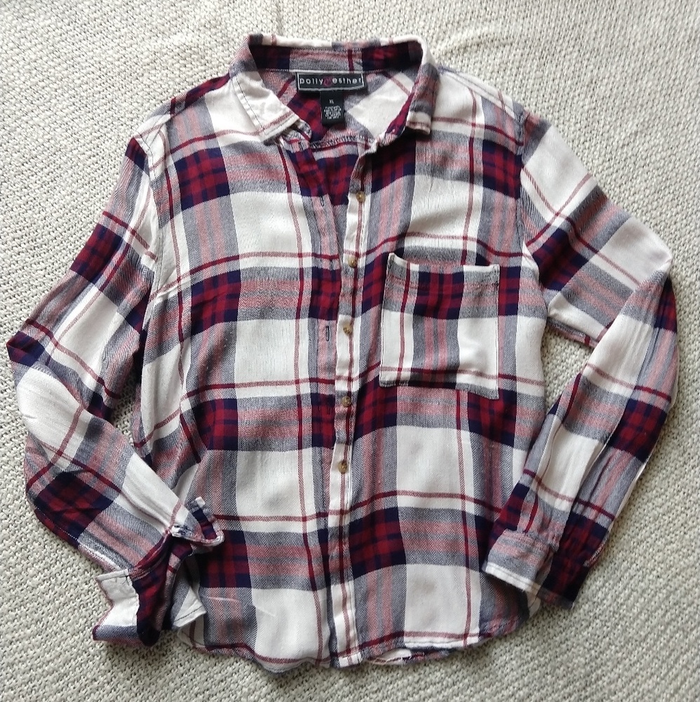 Polly & Esther Boyfriend Fit Plaid Shirt